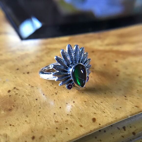 Canadian Ammolite Sterling Silver Ring Size 6 - Picture 4 of 12